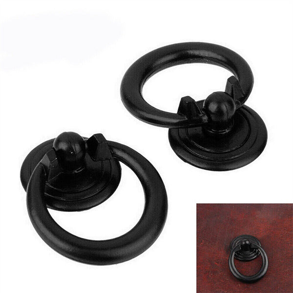 1-10 Black Ring Pull Handle Cabinet Knob Drawer Dresser Cupboard Drop Zinc Alloy