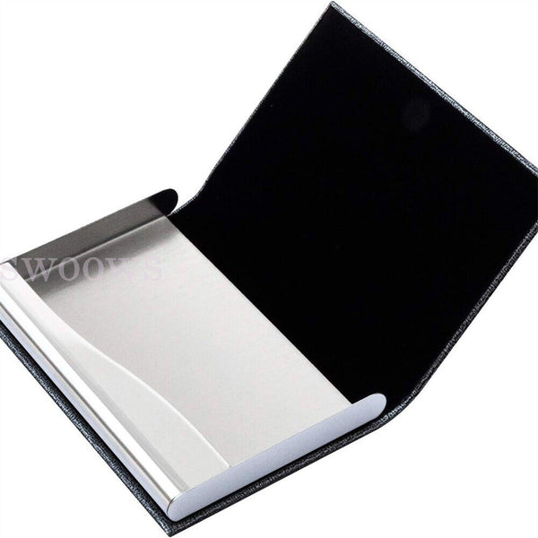 Business Card Holder Case PU Leather Stainless Steel Multi Magnetic Closing Case