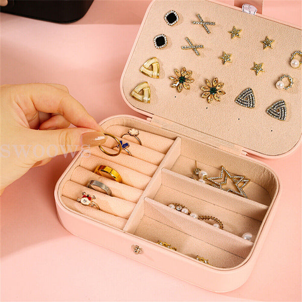 New Portable Jewelry Box Organizer Leather Jewelry Ornaments Case Travel Storage