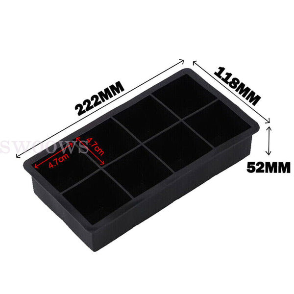8 Grids Whiskey Silicone Maker Ice Cube Tray Mould Large Mold Giant Square Black