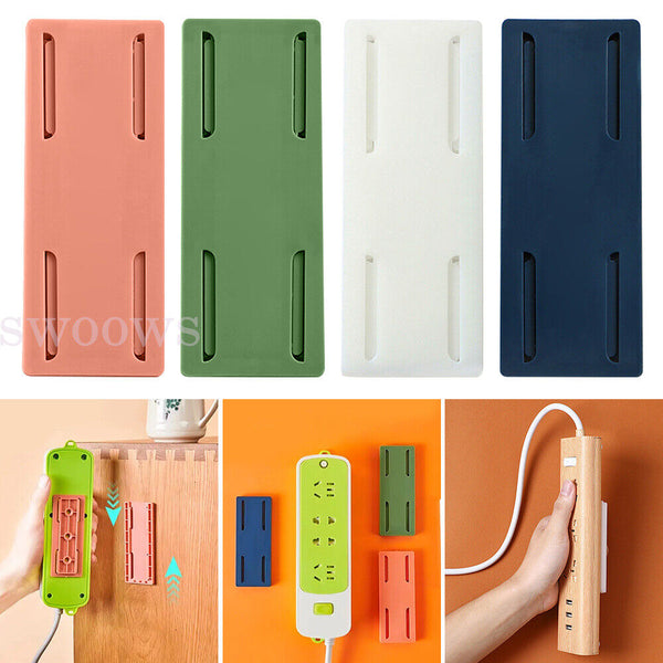 Wall Mount Plug Fixer Self-Adhesive Power Strip Plug Holder Socket Organizer