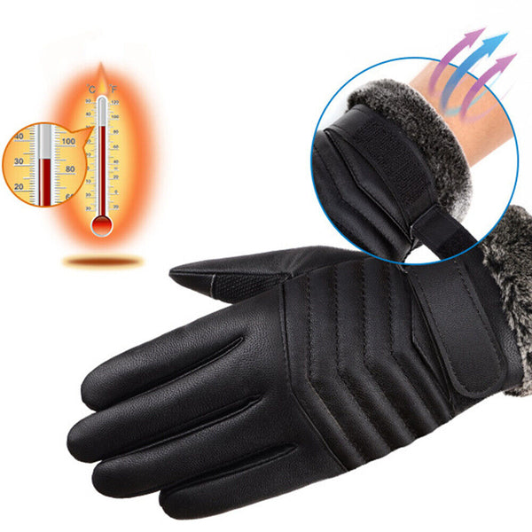 1/2 Winter Warm PU Leather Wool Wrist Gloves Touch Screen Full Finger Fur Mitten