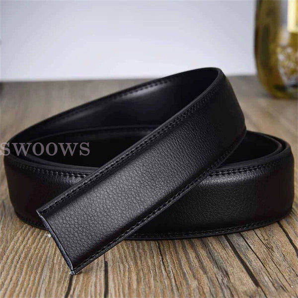 Quality Black H Belt Premium Leather Strap w/o Buckle Women Man 3.5cm width