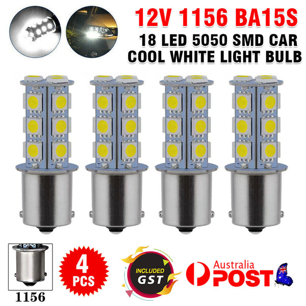 4x LED Light Bulb 1156 BA15S Brake Reverse Turn Stop Tail Car White Globe 12V AU