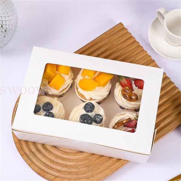 Cupcake Box Cases 4/6 holes Clear Window Cupcake Display Boxes Muffin Cup