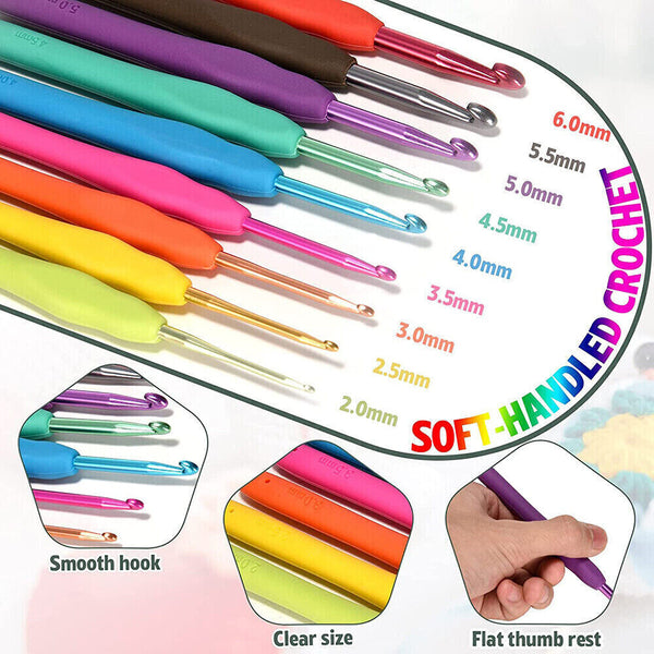 179Pcs Beginner Crochet Hooks Kit 5 Roll Yarn Knitting Needles Sewing Tools Set