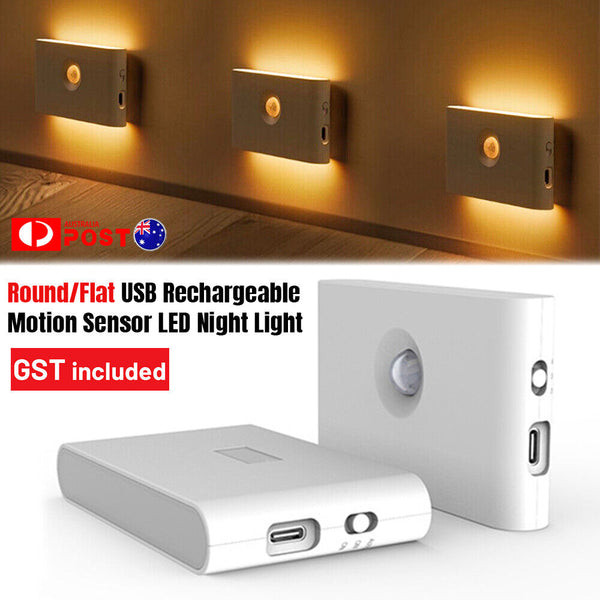 Smart LED Night Light Motion Sensor Closet Cabinet Bedside Lamp USB Rechargeable