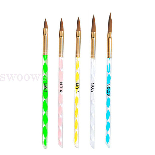 5pcs x New Sable Nail Art Acrylic Brushes in Sizes 4 6 8 10 12 Gel Drawing