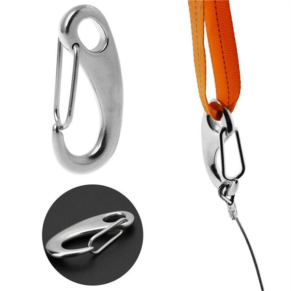 1/2x Stainless Steel Carabiner, Egg-shaped Marine Carabiner with Snap Hook