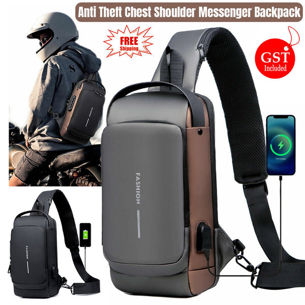 Men's Sling Crossbody Bag Anti-theft Chest Shoulder Messenger Backpack USB Port