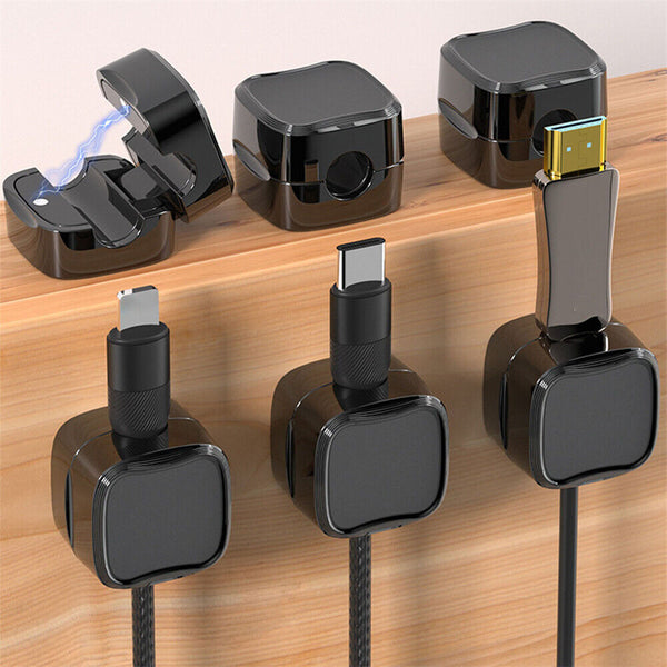 6Pcs Self-Adhesive Magnetic Cable Clips Black Cable Organizer Holder Under Desk