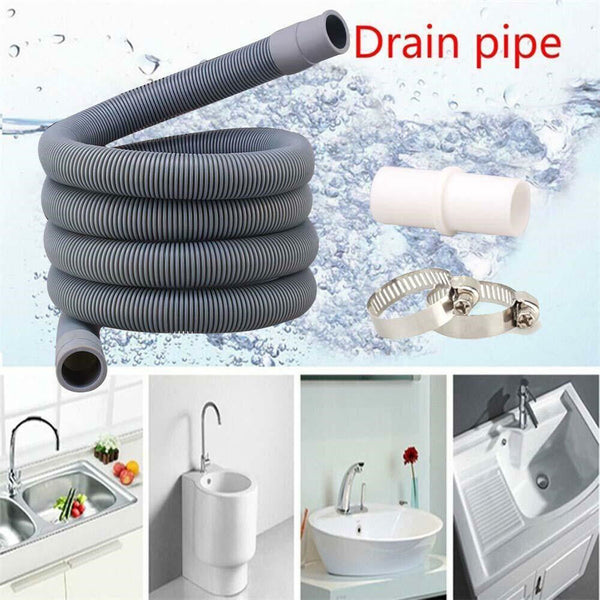 1/2/3M Washing Machine Dishwasher Drain Waste Hose Extension Pipe Sets Universal
