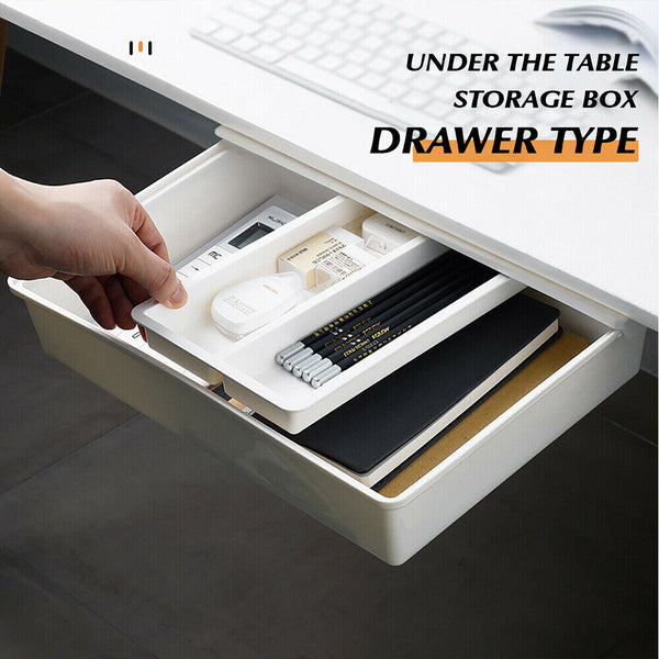 Under Desk Table Drawer Tray Pencil Organizer Hidden Self Storage Adhesive S-L