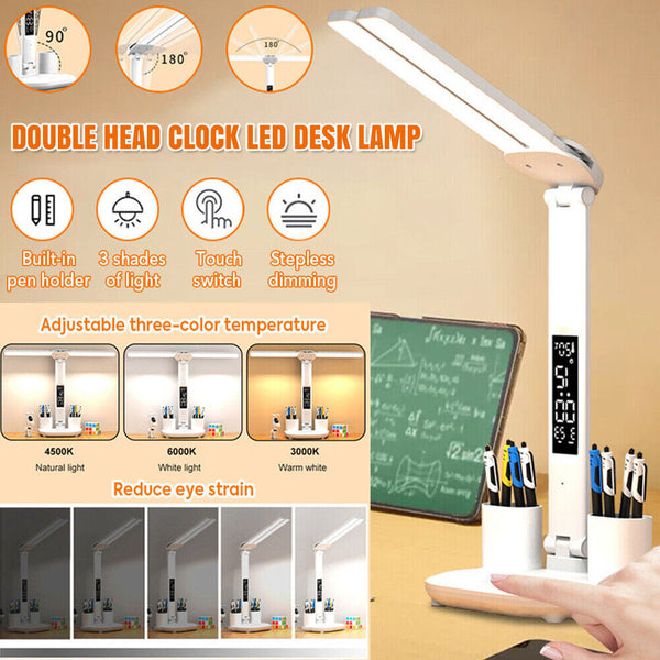 LED Desk Lamp Bedside Study Reading Table Light Double Head USB Ports Dimmable