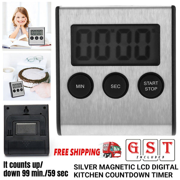 Stainless Steel Magnetic LCD Digital Kitchen Timer Count Down Cooking Alarm