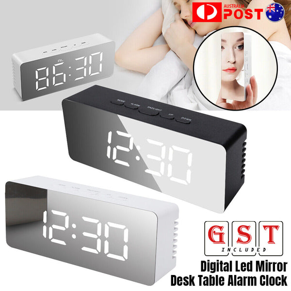 Alarm Clock Digital Led Mirror Desk Table Temperature Time Snooze USB Battery