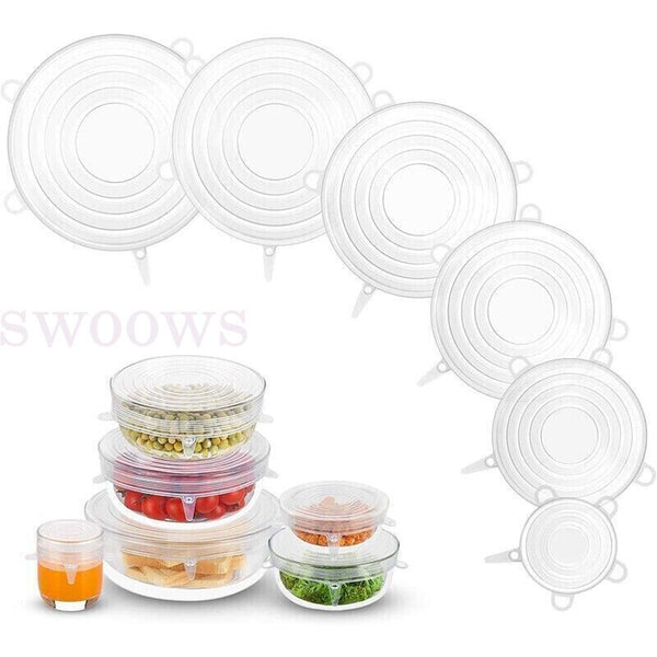 6-12PCS Stretch Reusable Silicone Bowl Wraps Food Saver Cover Seal Lids