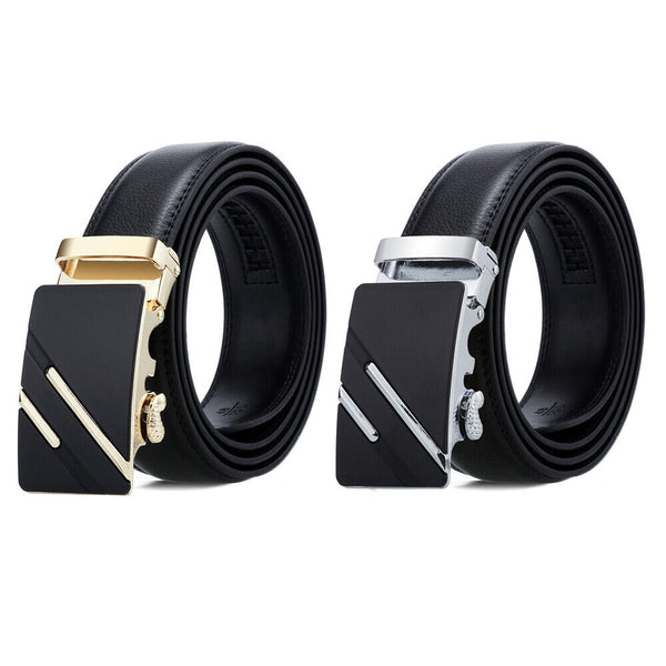 Fashion Mens Genuine Leather Ratchet Belt Automatic Buckle Waistband Waist Strap