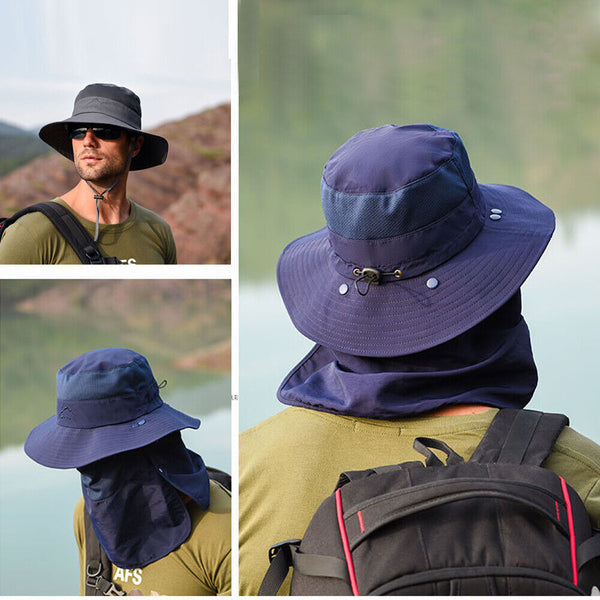 Mens Neck Flap Hat Wide Brim Cap Face Unisex Hiking Fishing UV Sun Protection AU