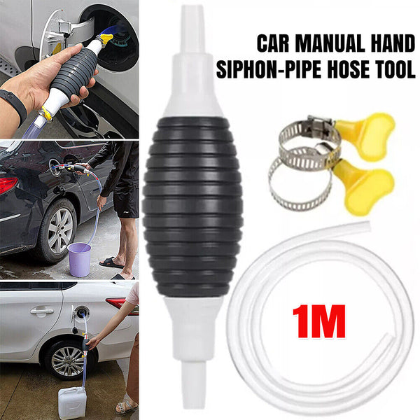 Car Manual Hand Water Oil Liquid Petrol Fuel Transfer Pump Siphon-Pipe Hose tool