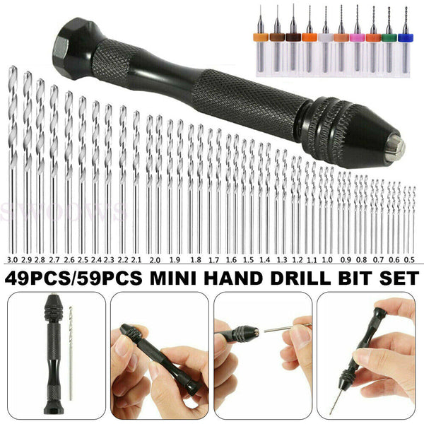 21/59x Mini hand drill Vise Hand Bits Twist Woodworking Set Precision Pin DIY