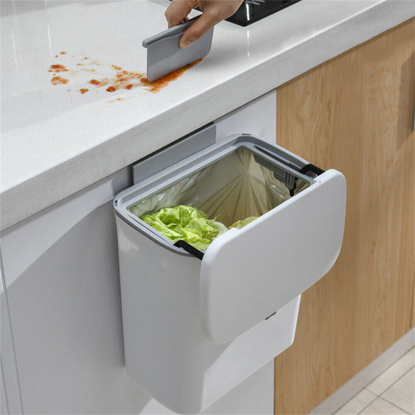 Waste Rubbish Bin 9L Kitchen Sink Benchtop Side Cabinet Door Hanging Slide Lid