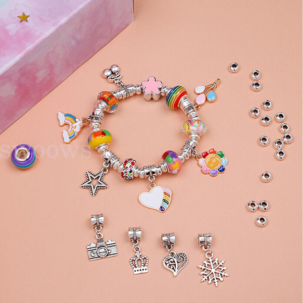 Beads Jewellery Charms Pendant Set DIY Craft Kids Girls Gift Bracelet Making Kit