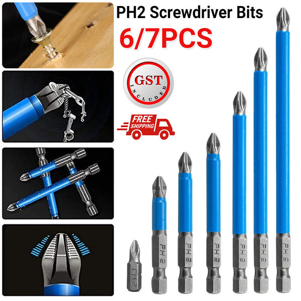 6/7 Pcs Magnetic Anti-Slip Drill Bit PH2 Cross Bits Set Screwdriver 25mm-150mm