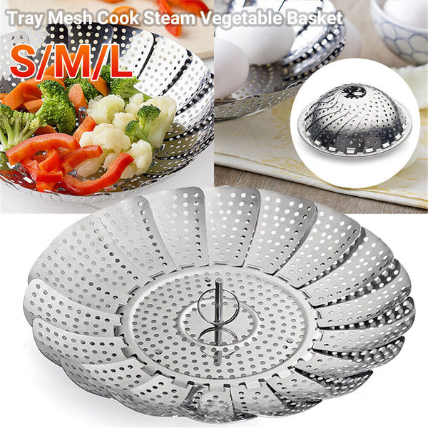 Up 2X Tray Mesh Cook Steam Vegetable Basket Stainless Steel Folding Steamer 23CM