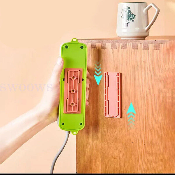 Wall Mount Plug Fixer Self-Adhesive Power Strip Plug Holder Socket Organizer