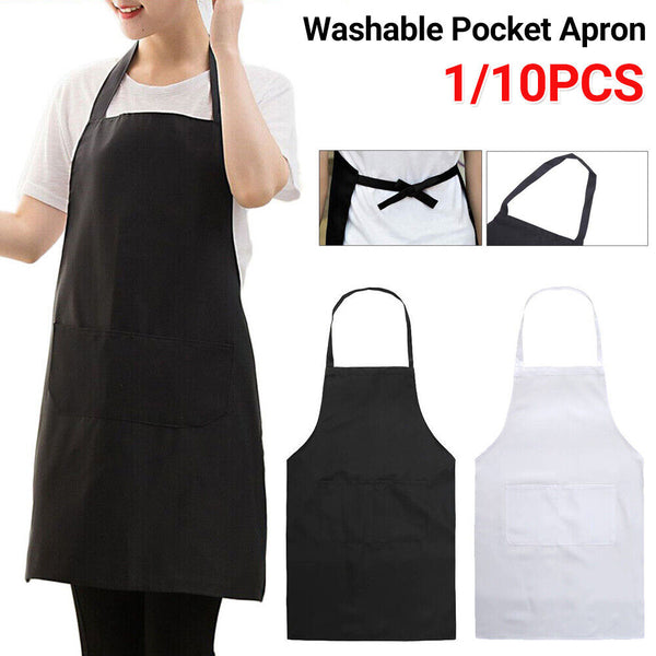 10x Plain Apron Bib Washable Pocket Butcher Waiter Chef Kitchen Cooking Craft