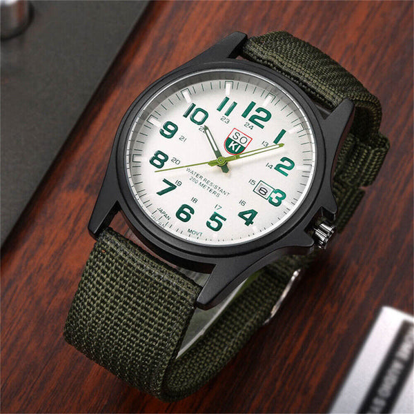 1/2x Mens Date Stainless Steel Military Sports Analog Quartz Army Wrist Watch