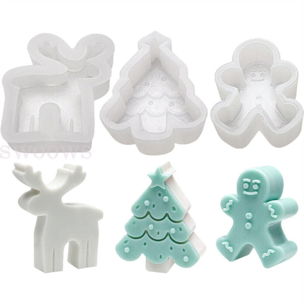 Silicone Mould 3D Art Wax Mold Christmas Candle Mold Snowman Tree Making Mold