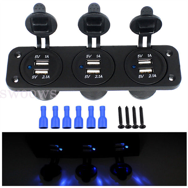 12V-24V Dual USB Charger Power Socket Plug Panel Car Boat Voltmeter Outlet