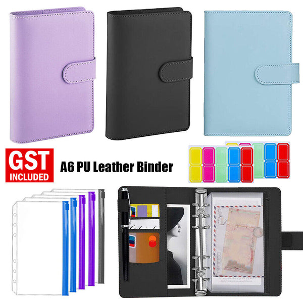 A6 PU Leather Binder Cover Binder Pockets Cash Envelope Wallet Planner Notebooks