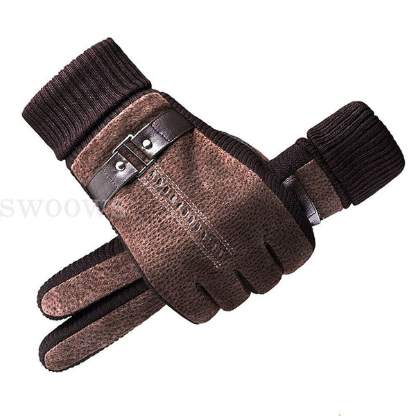 Winter Warm Men Thick Leather Gloves Driving Gloves Touch Screen Mitten Thermal