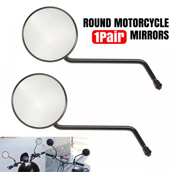 Pair round black motorcycle mirrors M10 10mm Thread Rear Side View Mirror