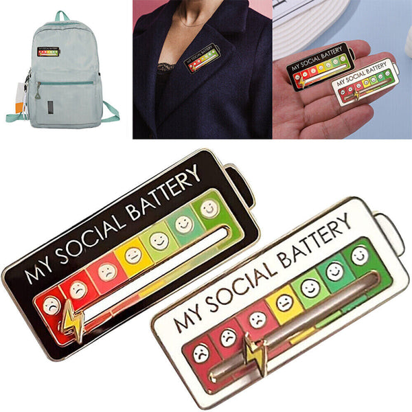 Brooch Pin My Social Battery Mood Funny Interactive Enamel Badge Lapel Pin AU