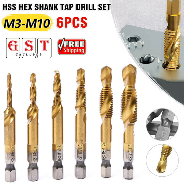 6/12x HSS Hex Shank Tap Drill Bits Metric Thread Screw Compound Tapping Set Tool