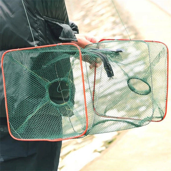 Foldable Fishing Shrimp Fish Crab Yabbie Bait Net Trap Cast Dip Cage 2 Hole AU