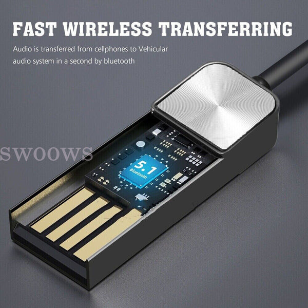 1/2pcs Car Wireless Bluetooth 5.1 Receiver Dongle AUX 3.5mm Music Adapter Cable