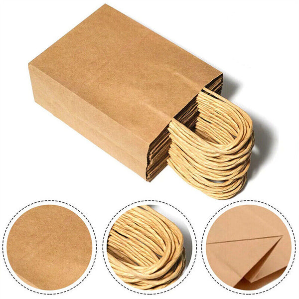 Bulk Kraft Brown Paper Bags with Handles Craft Merchandise Shopping Retail Bags