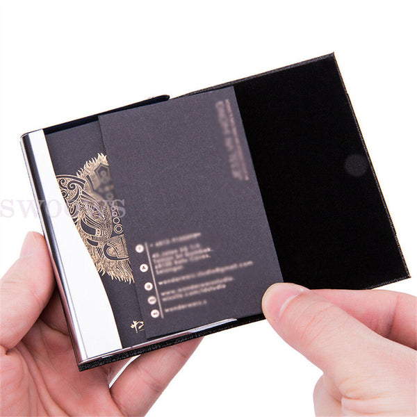 Business Card Holder Case PU Leather Stainless Steel Multi Magnetic Closing Case