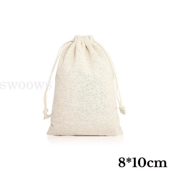 10-100X  Drawstring Storage Bags Calico Bags Natural Linen Tote Gift Bag Bulk