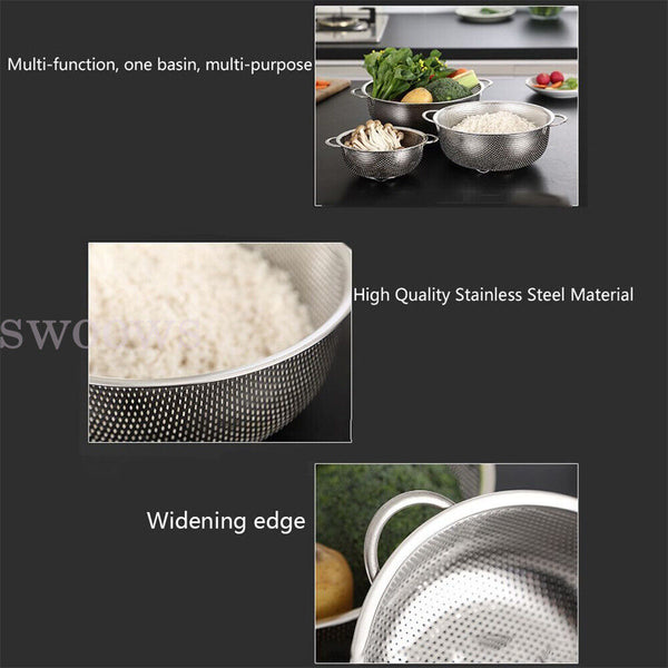 Stainless Steel Fine Mesh Strainer Colander Food Rice Vegetable Fruits Sieve