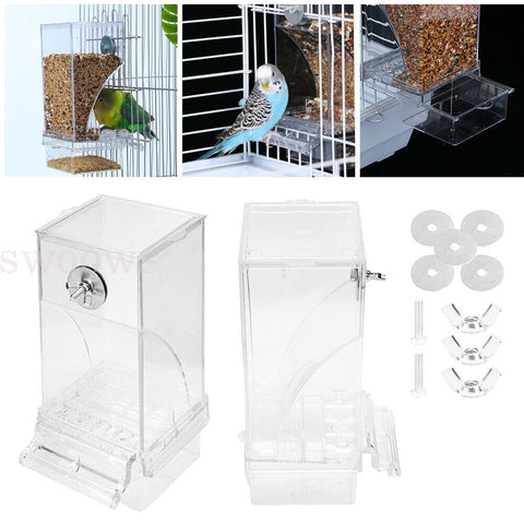 Auto Bird Feeder Cup No Mess Bowl Cage Automatic Feeding Parrot Cockatiel Canary