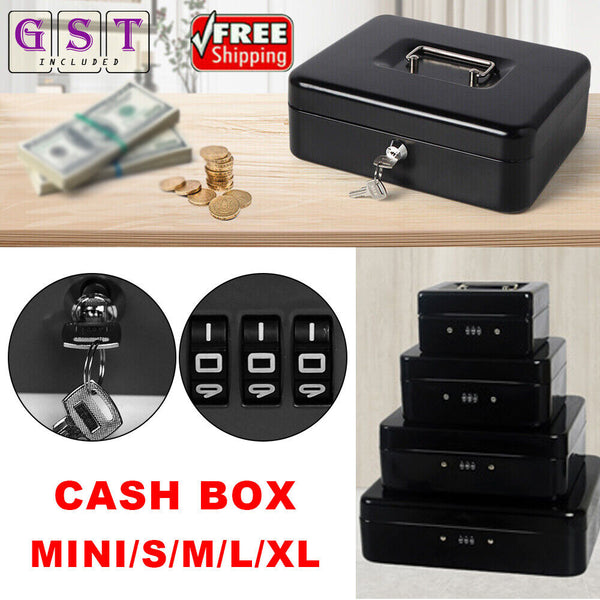 Lockable Cash Box Deposit Petty cash Money Box Safe Key Lock/Code Lock Gift AU