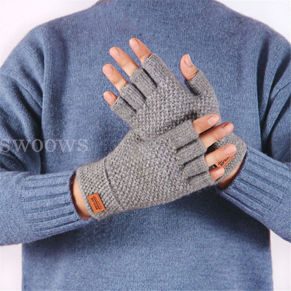 Thick Fingerless Gloves Driving Gloves Knitted Alpaca Wool Half Finger Mittens