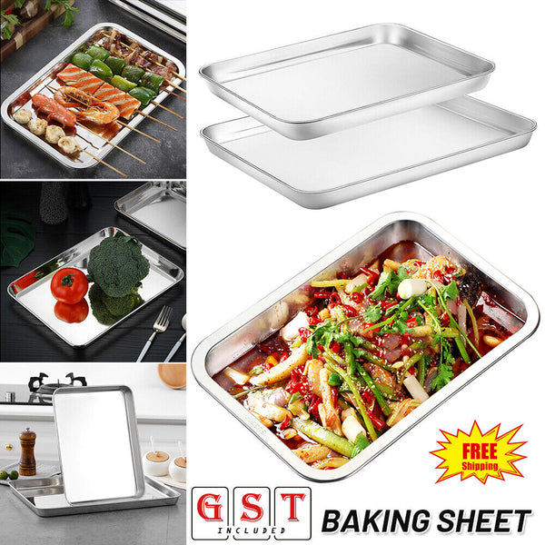 Stainless Steel Baking Pan Toaster Oven Tray Pans Baking Dish BBQ Cookie Cake AU