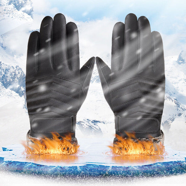 1/2 Winter Warm PU Leather Wool Wrist Gloves Touch Screen Full Finger Fur Mitten